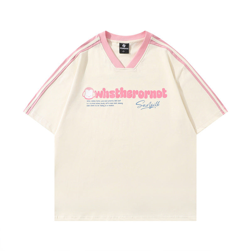 Y2K mens shirt V-neck casual t-shirt