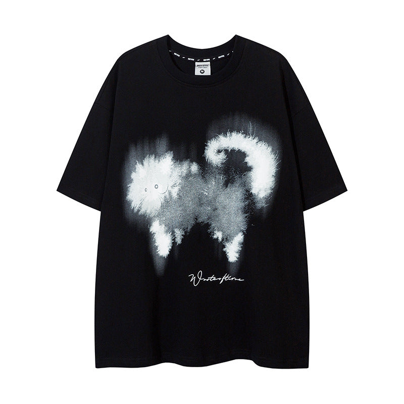 1990 Fashion T-Shirt Cat Print Short Sleeve