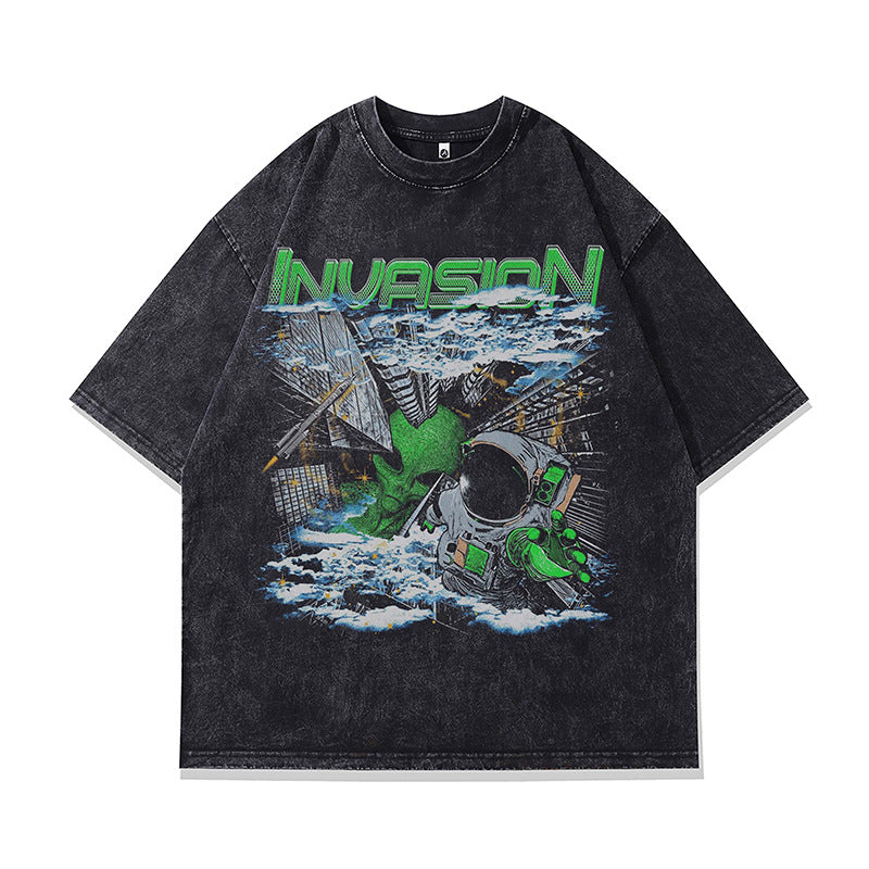 Ropa Vintage Hombre Graffiti Print Short Sleeve T-Shirt