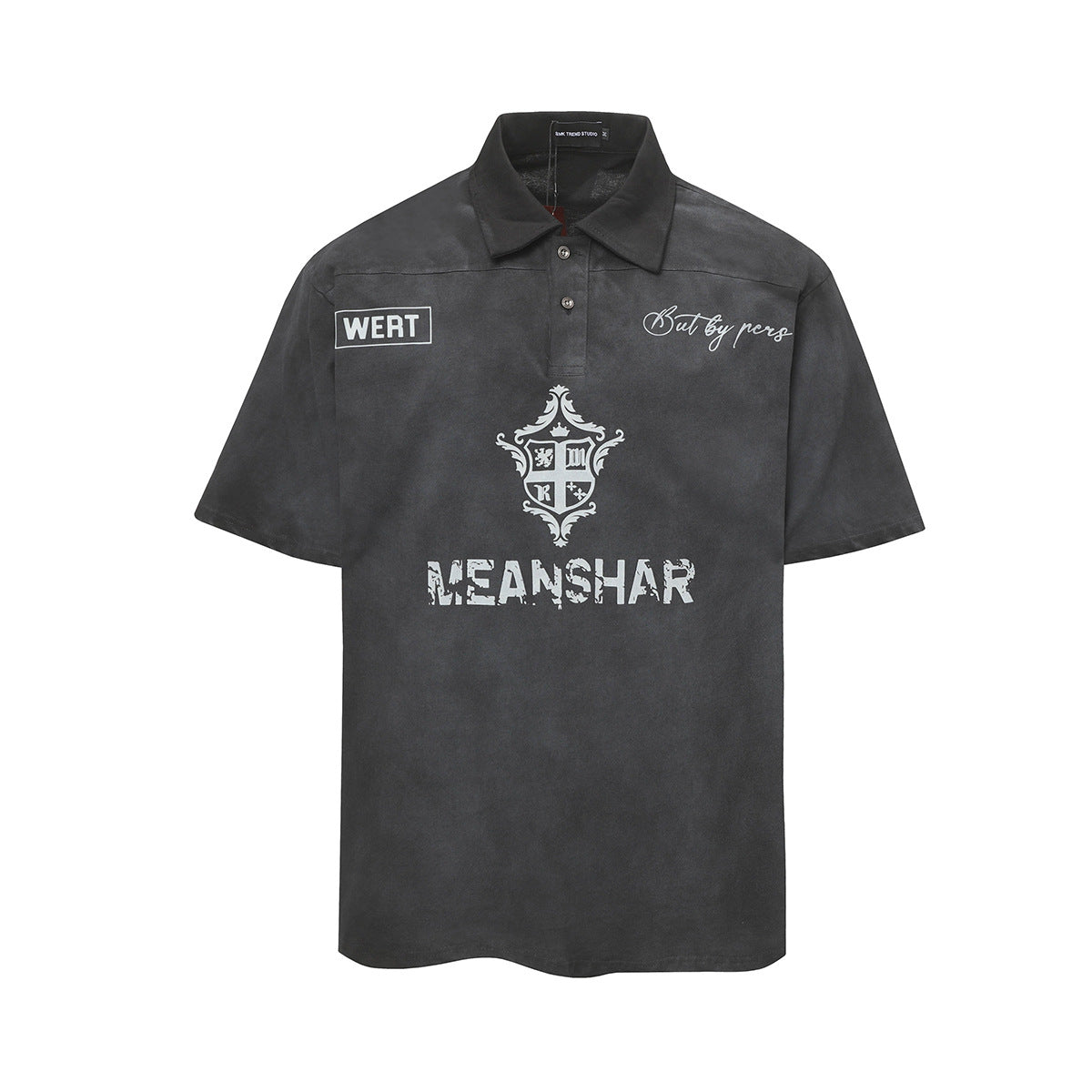 Hustle vintage summer short-sleeved washed lapel polo shirt