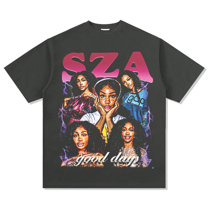 Streetwear Masculino Vintage Hip Hop Shisha SZA Print Short Sleeve T-Shirt