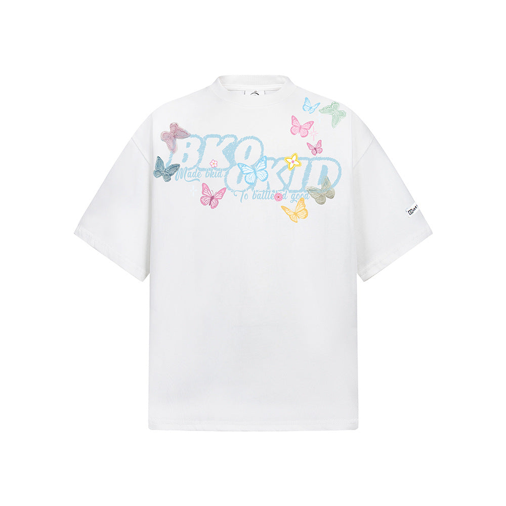 Hip Hop Shirts For Boys Vintage Butterfly Short Sleeve T-Shirt Summer Oversize Casual Top