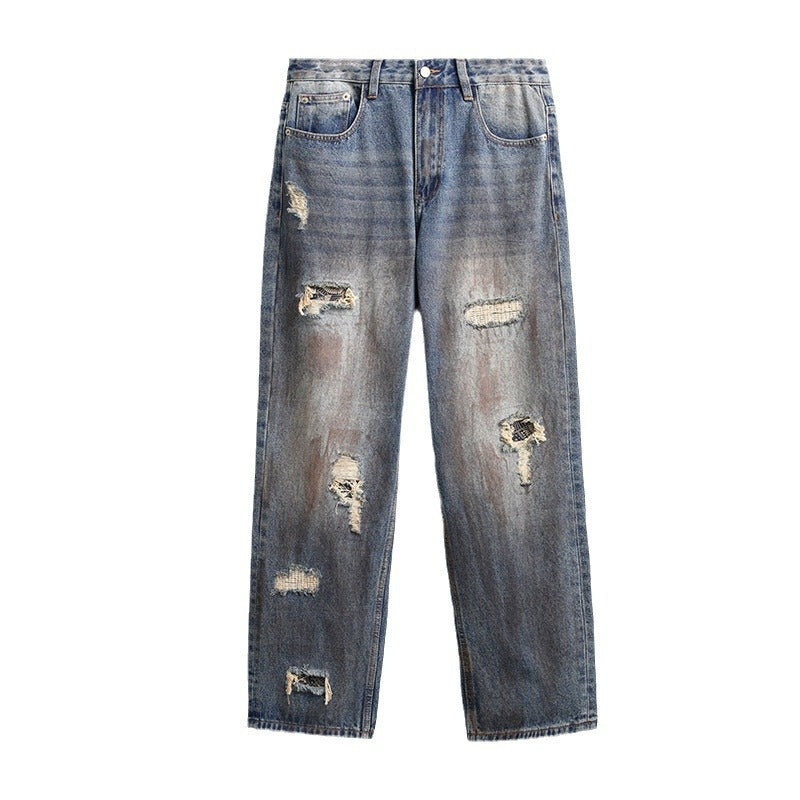 1990 Fashion Jeans Retro Old Ripped Straight Loose Denim Trousers