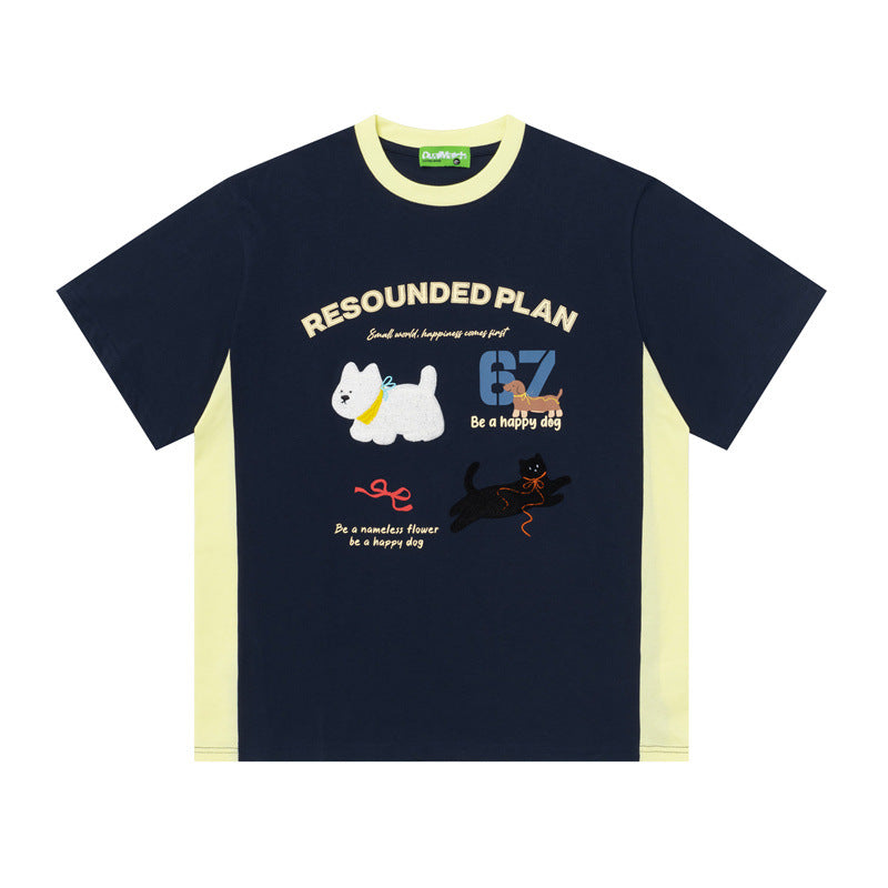 Hip Hop Shirts For Boys Summer Cartoon Puppy Print Crew Neck Short Sleeve T-Shirt
