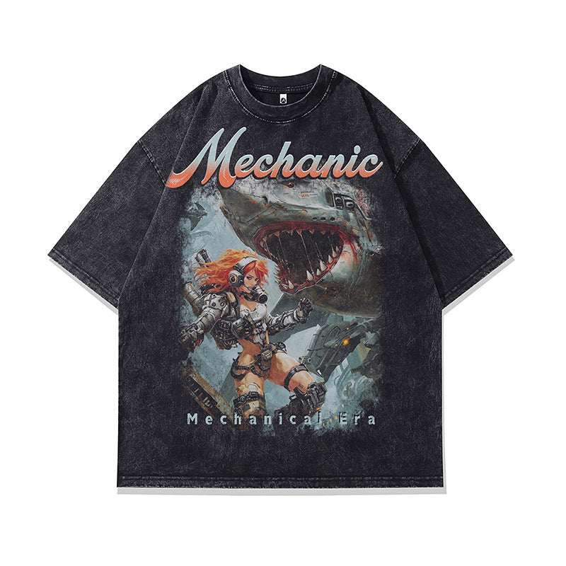 Ropa Vintage Hombre Vintage Cartoon Print Washed Short Sleeve T-Shirt