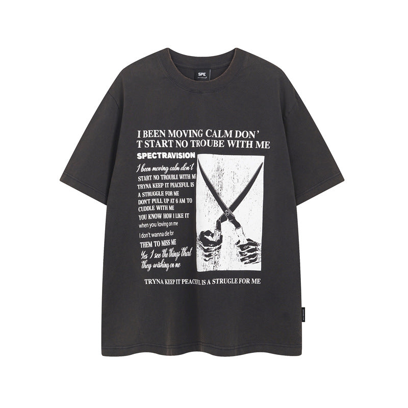 Y2K mens shirt loose casual round neck half sleeve top
