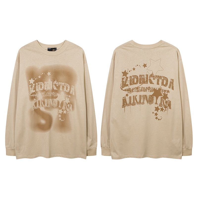 Vintage T Shirts Hip Hop Graffiti Letter Print Long Sleeve T-Shirt oversize