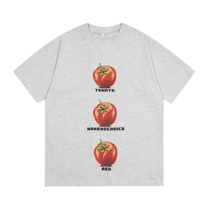 Marcas De Streetwear Loose Tomato Print Crew Neck Short Sleeve T-Shirt