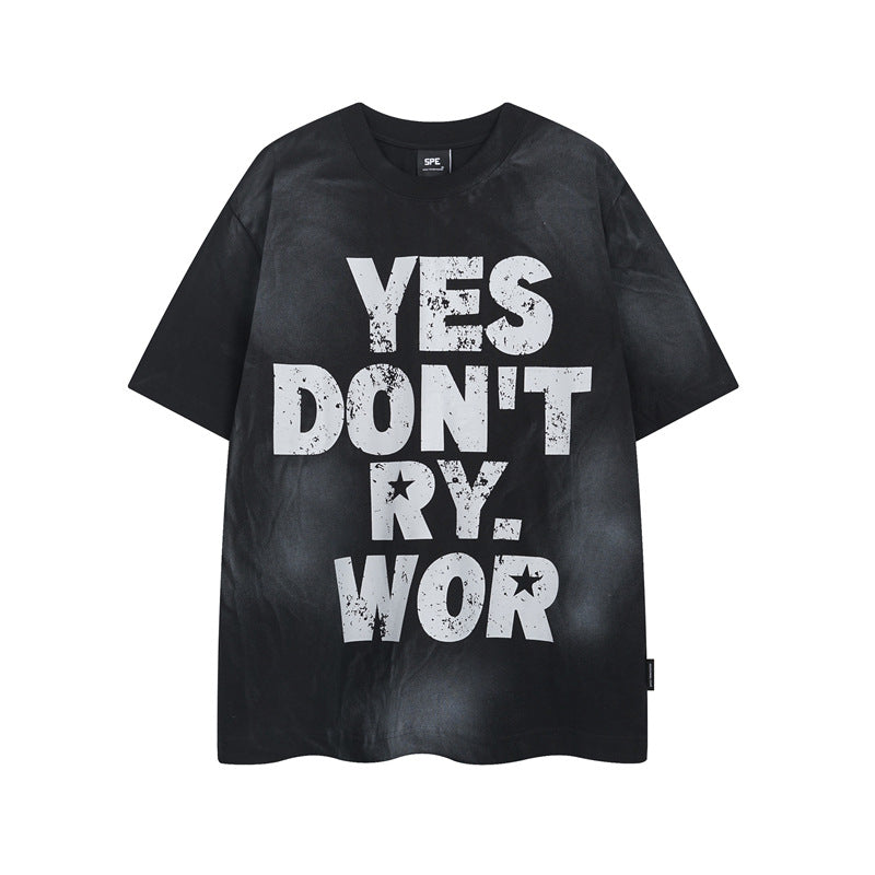 Y2K mens shirt washed tie-dye retro round neck men's short-sleeved T-shirt