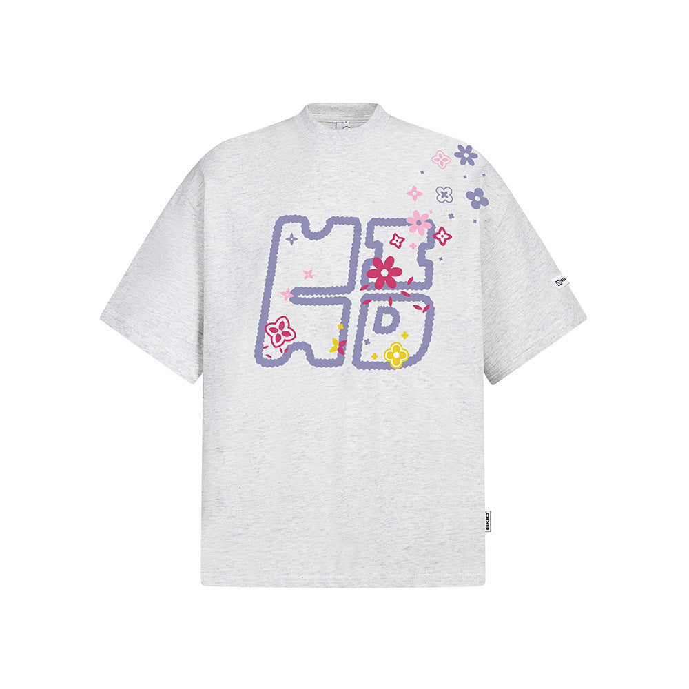 Vintage 90s Hip Hop Clothing Vintage Floral Embroidery Short Sleeve T-Shirt Loose Casual Crew Neck Top