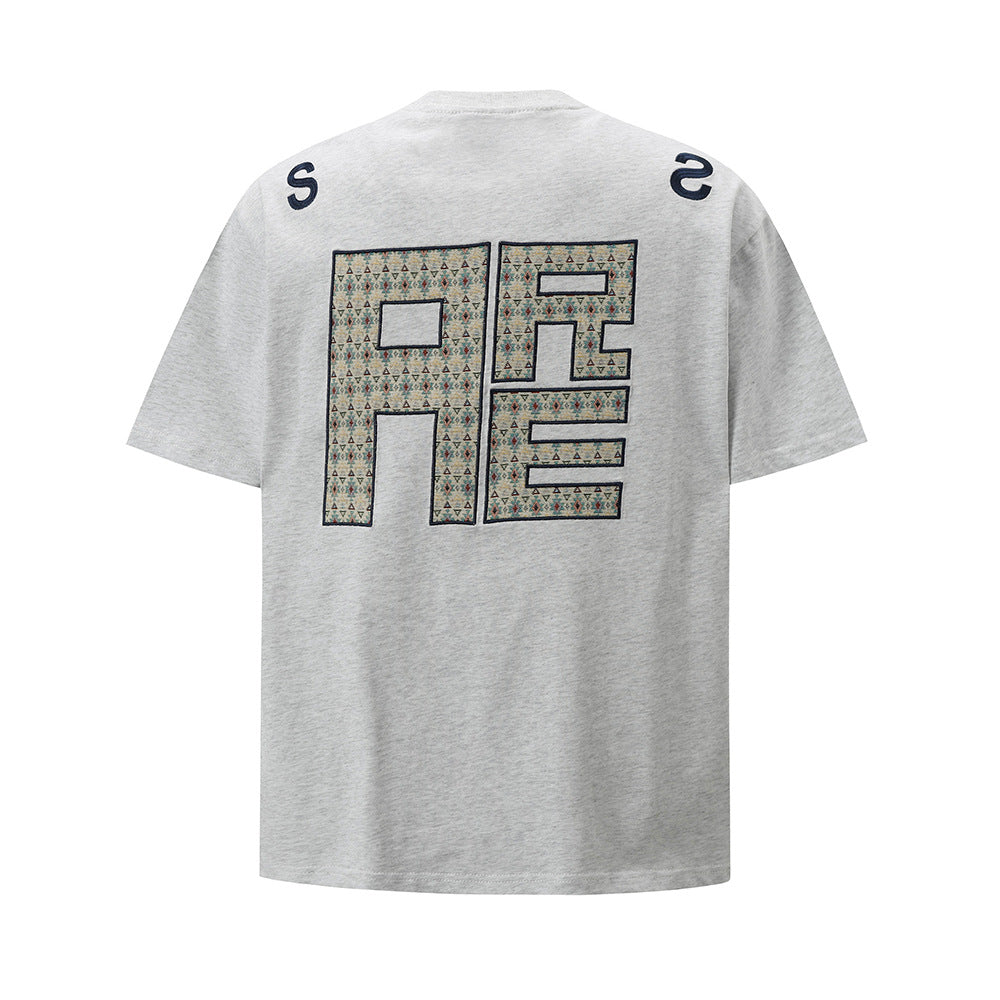 Nostalgia T Shirts Vintage Letter Embroidery Crew Neck Short Sleeve T-Shirt