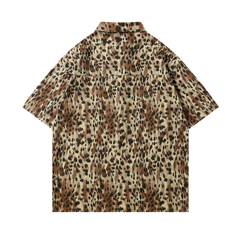 Y2K mens shirt leopard print short sleeve shirt
