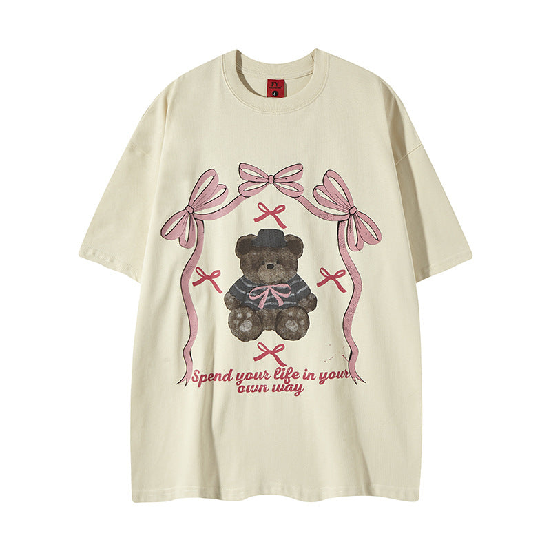 Nostalgia T Shirts Butterfly Print Short Sleeve T-Shirt Hip Hop Loose Crew Neck T-Shirt