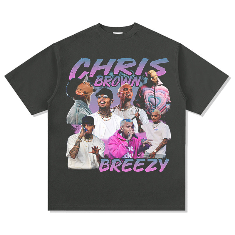 New york hip hop shop vintage hip hop chris brown print short sleeve t-shirt