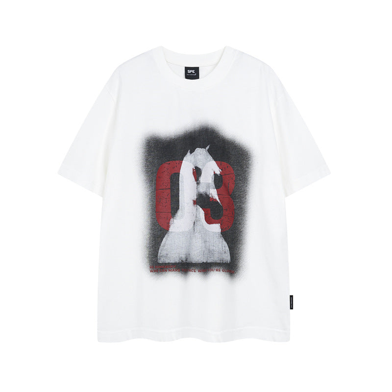 Y2K mens shirt washed tie-dye cartoon round neck short-sleeved T-shirt