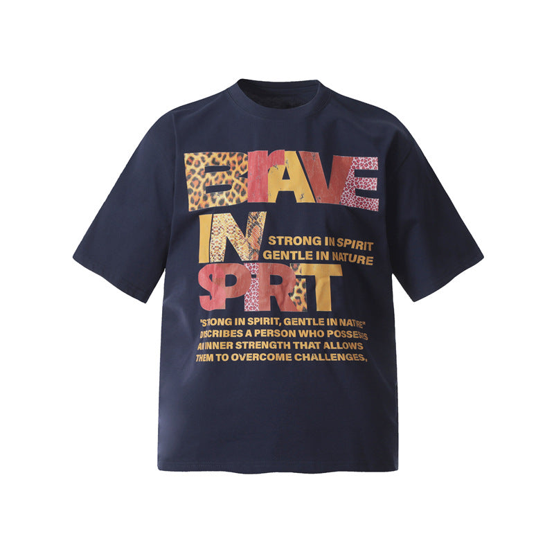 Camisas Retros Vintage Hip Hop Color Leopard Print Alphabet Print Short Sleeve T-Shirt