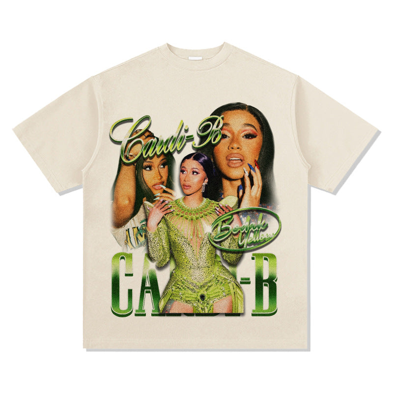 Streetwear Masculino Vintage Long Sleeve Short Sleeve T-Shirt Rap Cardi B Print Top