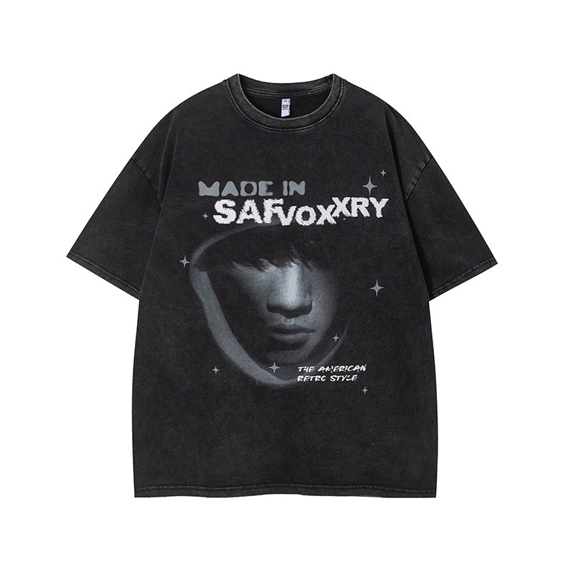 Vintage Tišö Rt Portrait Print Summer Short Sleeve T-Shirt