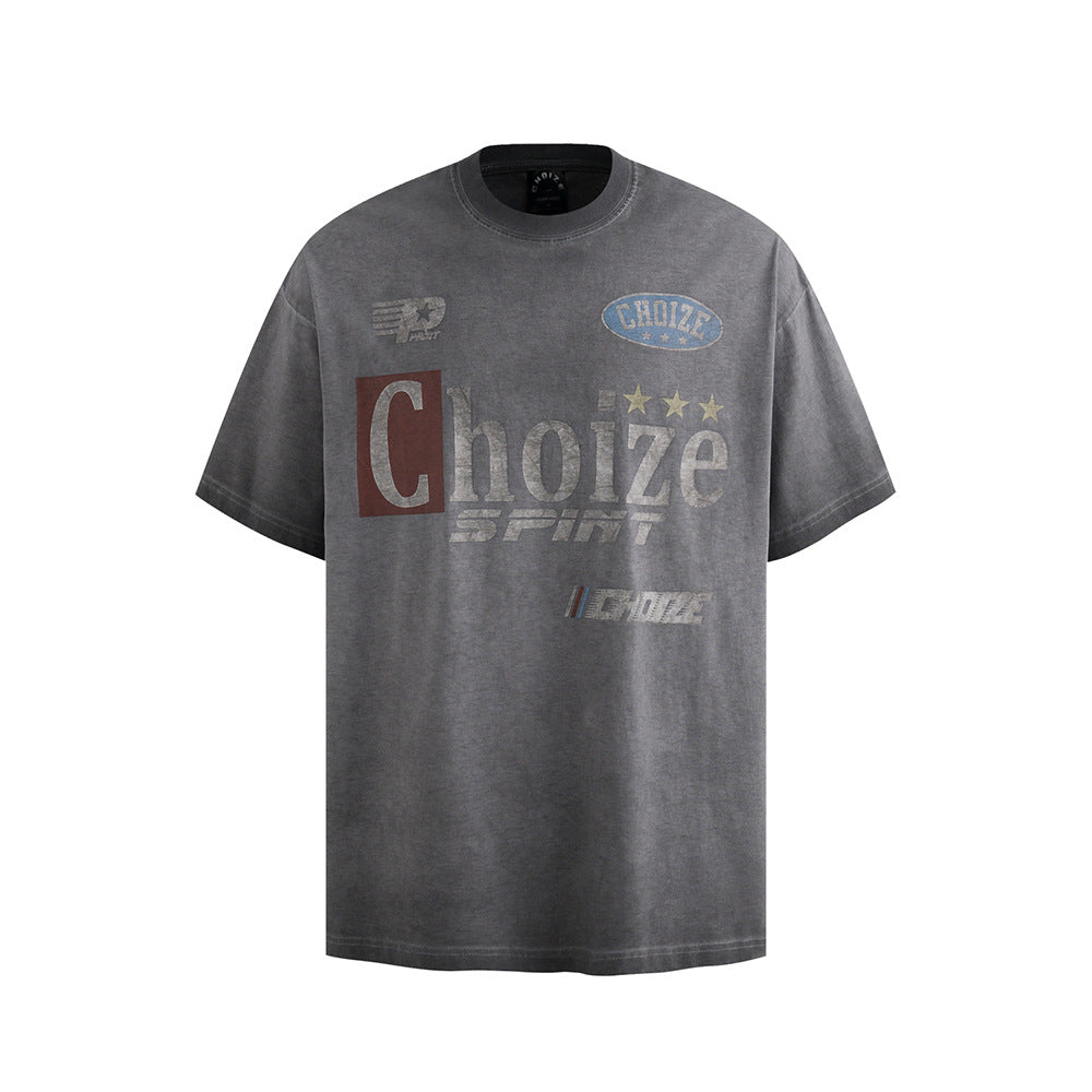 Hip Hop Clothes New York Vintage Wash Old Alphabet Short Sleeve T-Shirt Loose Top