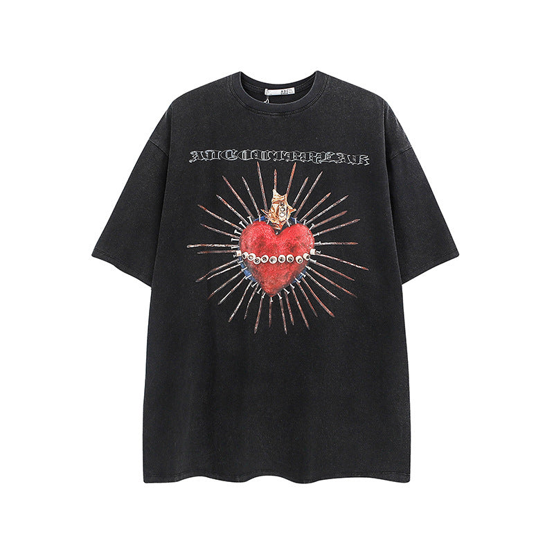 Vintage T Shirts Hip Hop Alphabet Love Water Short Sleeve T-Shirt