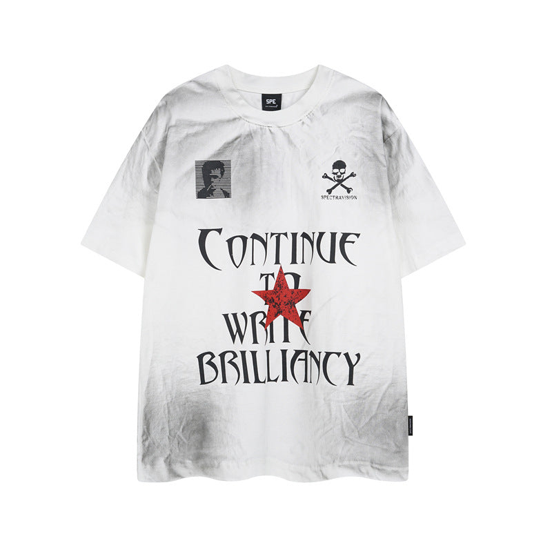 Y2K mens shirt washed loose short-sleeved T-shirt
