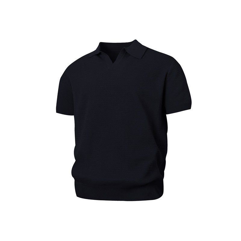 Casual Street Wear Lapel Knitted Polo Shirt T-Shirt