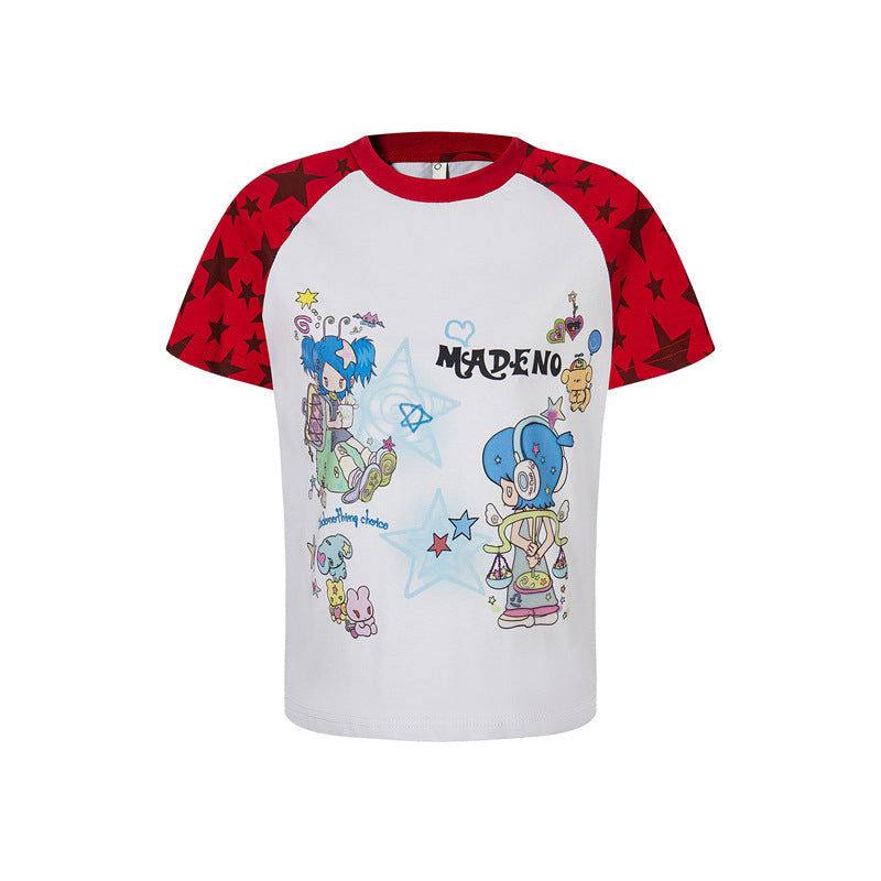 Hip Hop Shirts For Boys Vintage T-Shirt Summer Loose Cartoon Crew Neck Short Sleeve Top