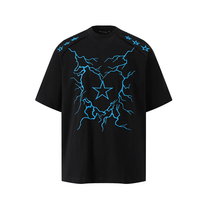 Casual Street Wear Vintage Lightning Pentagram Print Short Sleeve T-Shirt