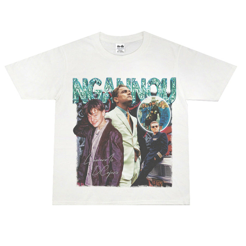 Film Star T Shirt Short Sleeve Loose Retro American Design T-shirt Men