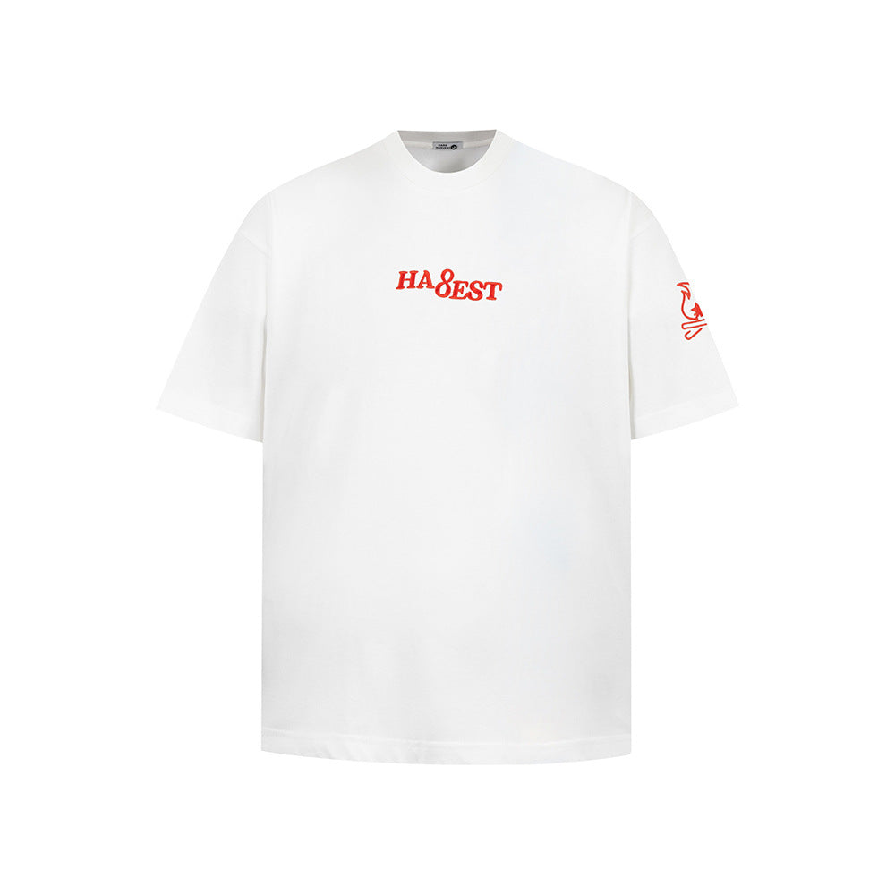 Hip hop shirt vintage flame embroidered short sleeve t-shirt summer loose top