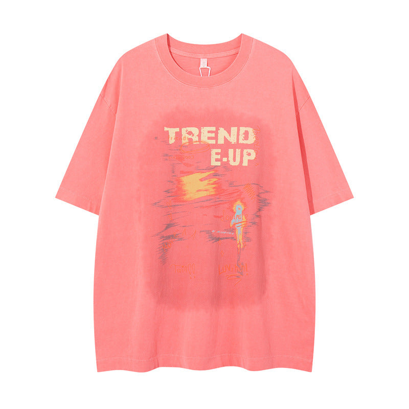 US drip outfits Summer Vintage Pattern Casual Loose Short Sleeve T-Shirts