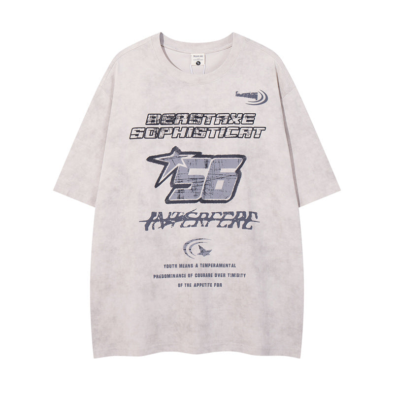 Y2K mens shirt retro washed old letter print T-shirt wide