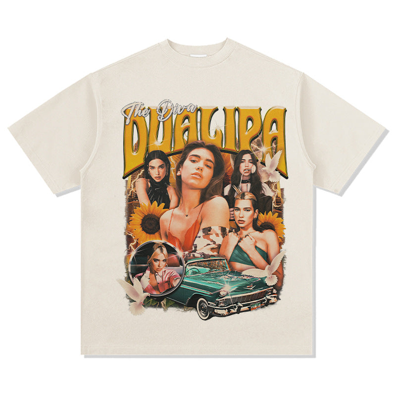New york hip hop shop vintage hip hop dua lipa print short sleeve t-shirt