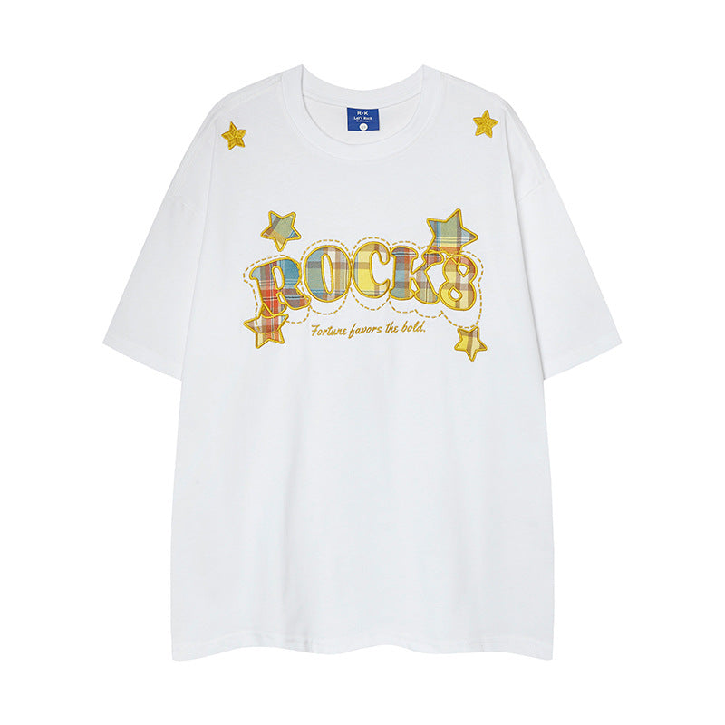 Nostalgia T Shirts Embroidered Flower Short Sleeve T-Shirt Summer Loose Top