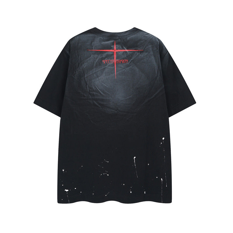 Y2K mens shirt old loose vintage washed short sleeve T-shirt