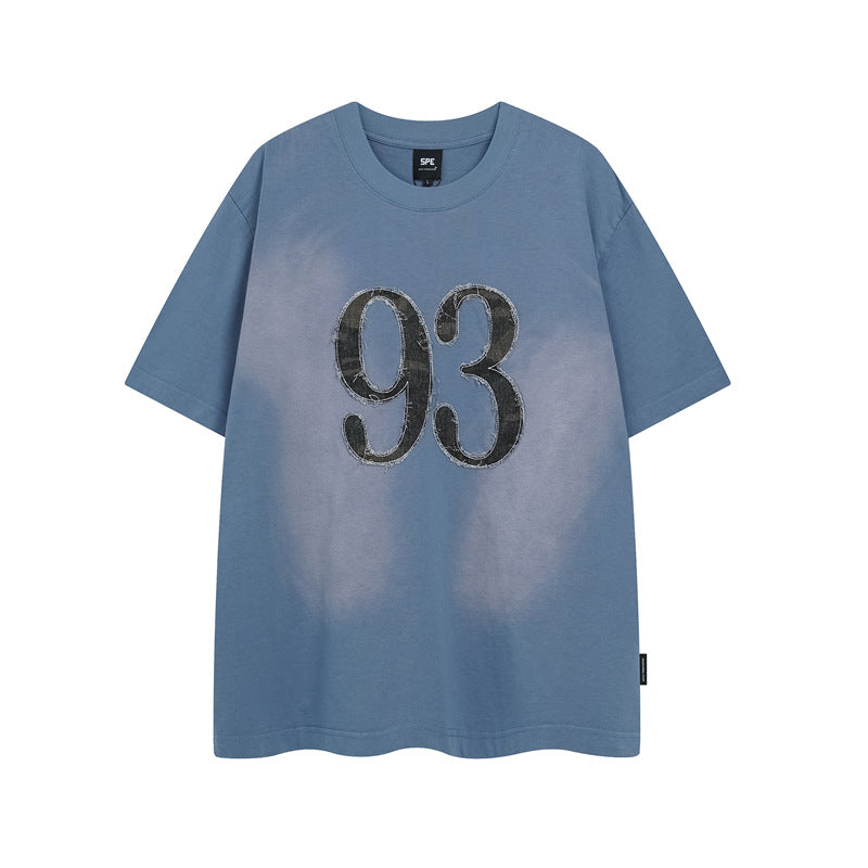 Y2K mens shirt washed tie-dye inkjet digital hip-hop retro crew neck short-sleeved T-shirt