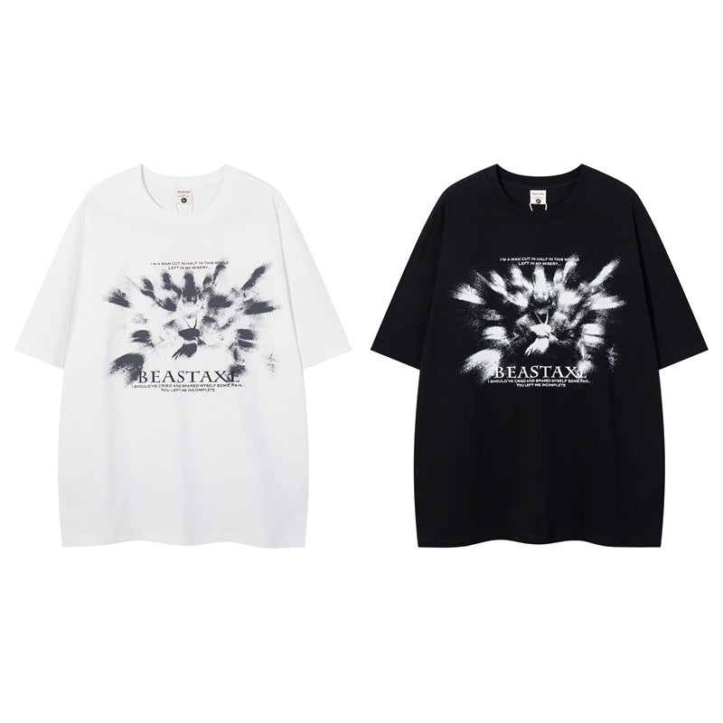 Y2K mens shirt summer casual round neck half sleeve top