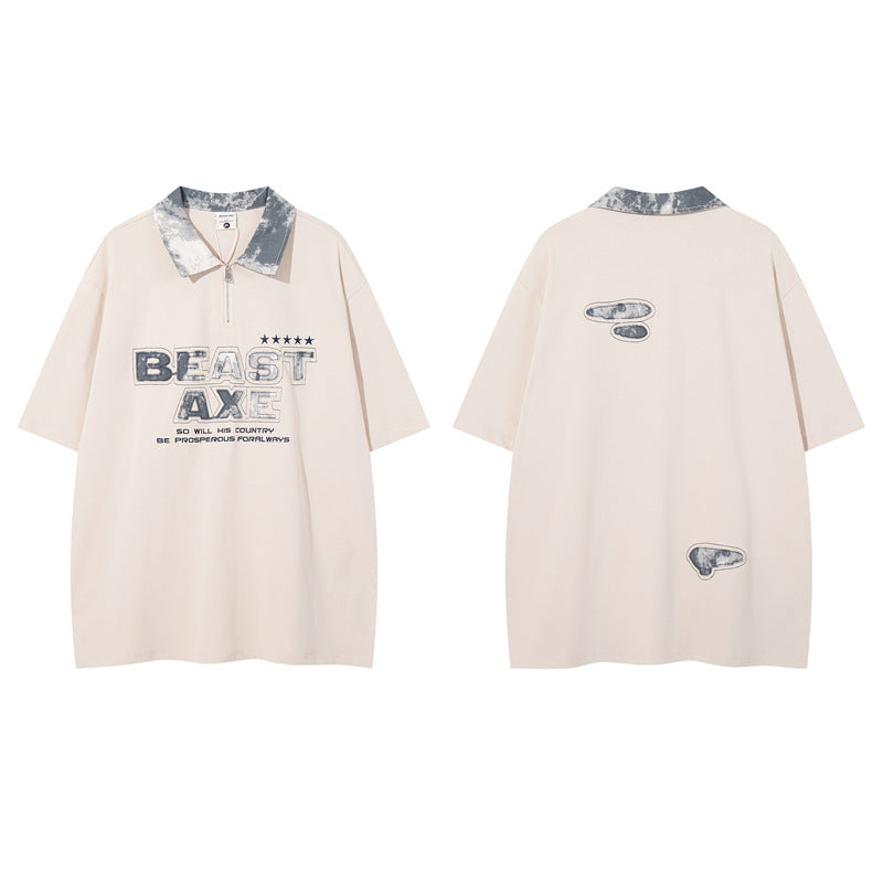 Y2K mens shirt retro lapel butterfly design printed casual loose men's T-shirt
