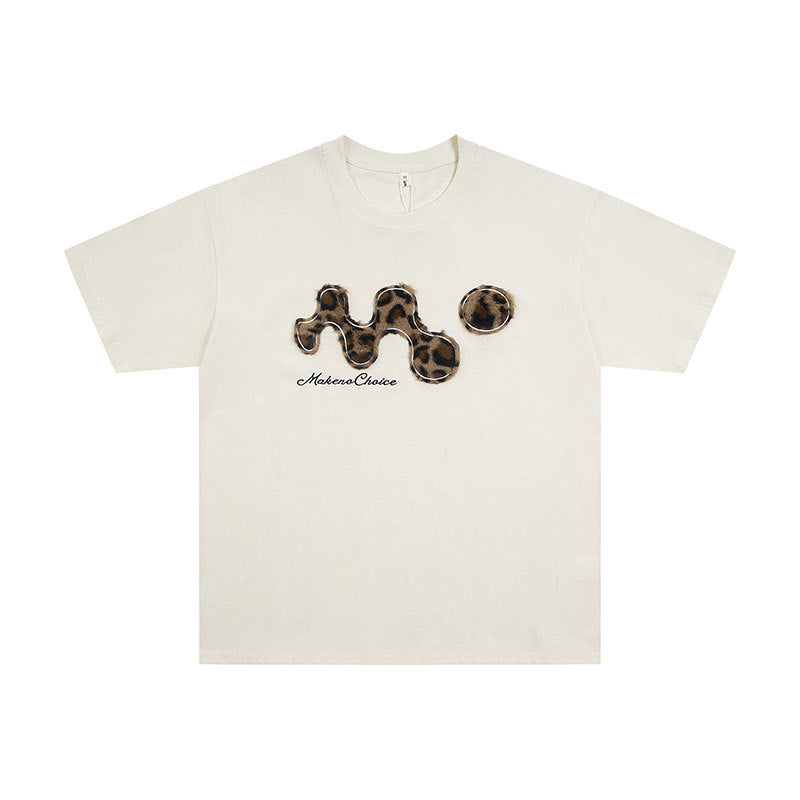 Marcas De Streetwear Vintage Leopard Patch Embroidered Couple Short Sleeve T-Shirt