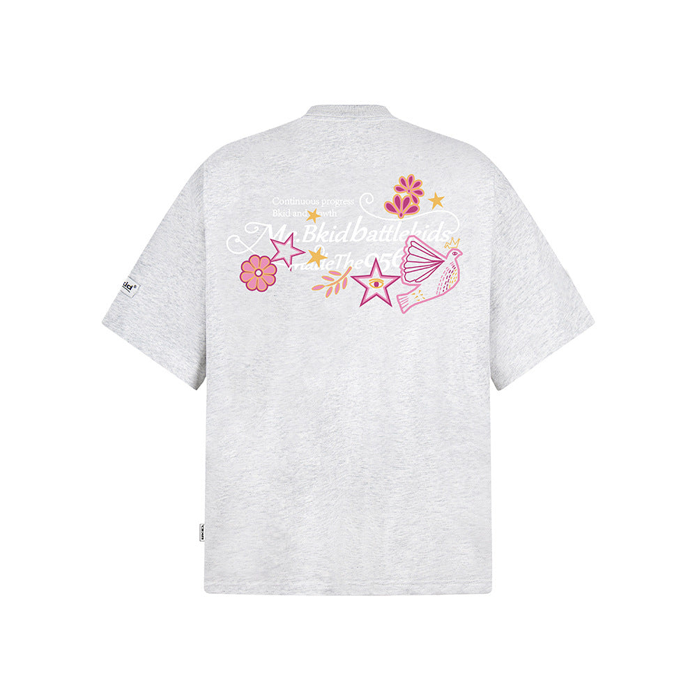 Hip hop shirt retro crew neck t-shirt embroidered letters loose casual