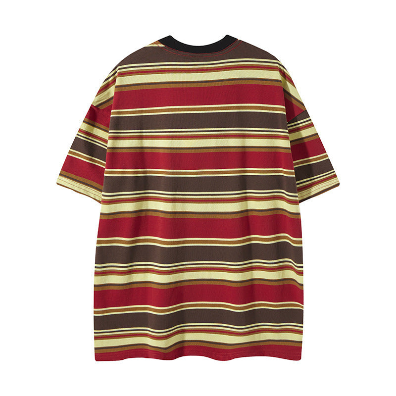 Y2K mens shirt vintage hip hop crew neck striped t-shirt