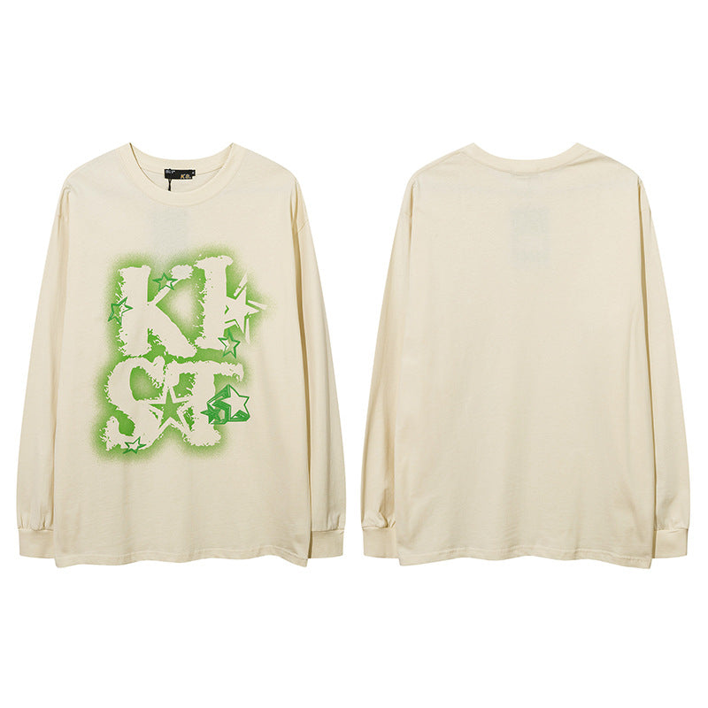 Vintage T Shirts Hip Hop Letter Print Loose Casual Long Sleeve T-Shirt