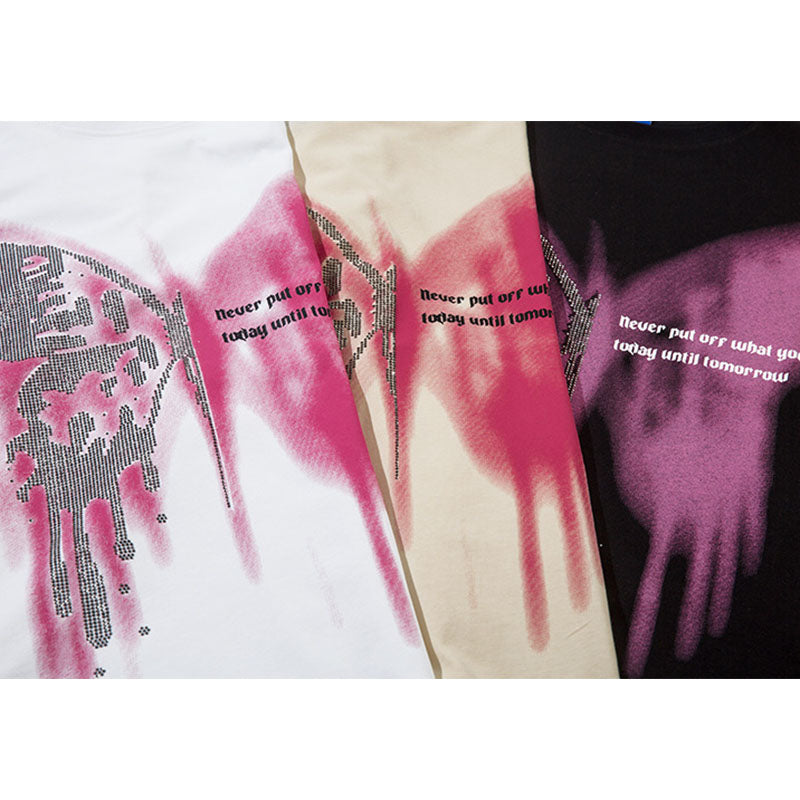 60s Style T Shirts Summer Butterfly Print Necklace T-Shirt Short Sleeve