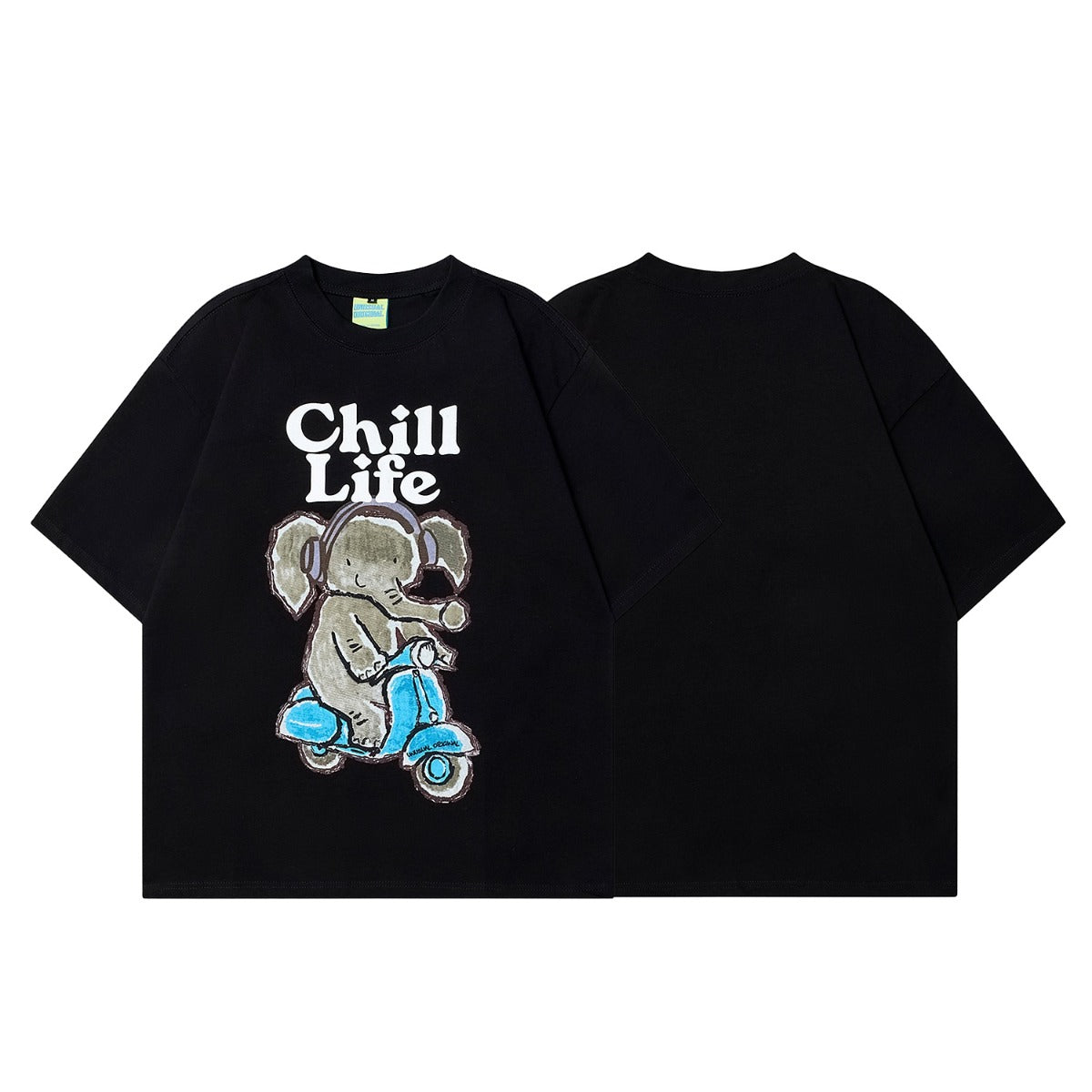 90s West Coast Hip Hop Fashion T Shirts Creative Hand Painted Graffiti Cartoon Elephant Short Sleeve T-Shirt