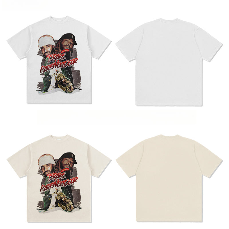 Outfit streetwear vintage hip hop drake drake print short sleeve t-shirt