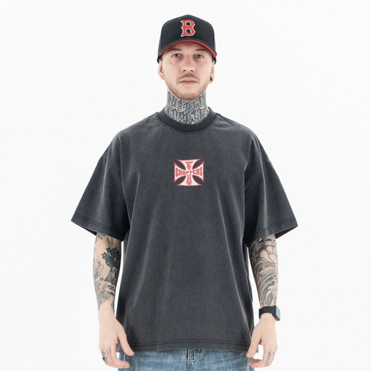 Vintage College Shirts Summer Washed Old Flame Alphabet Print Hip Hop Short Sleeve T-Shirt