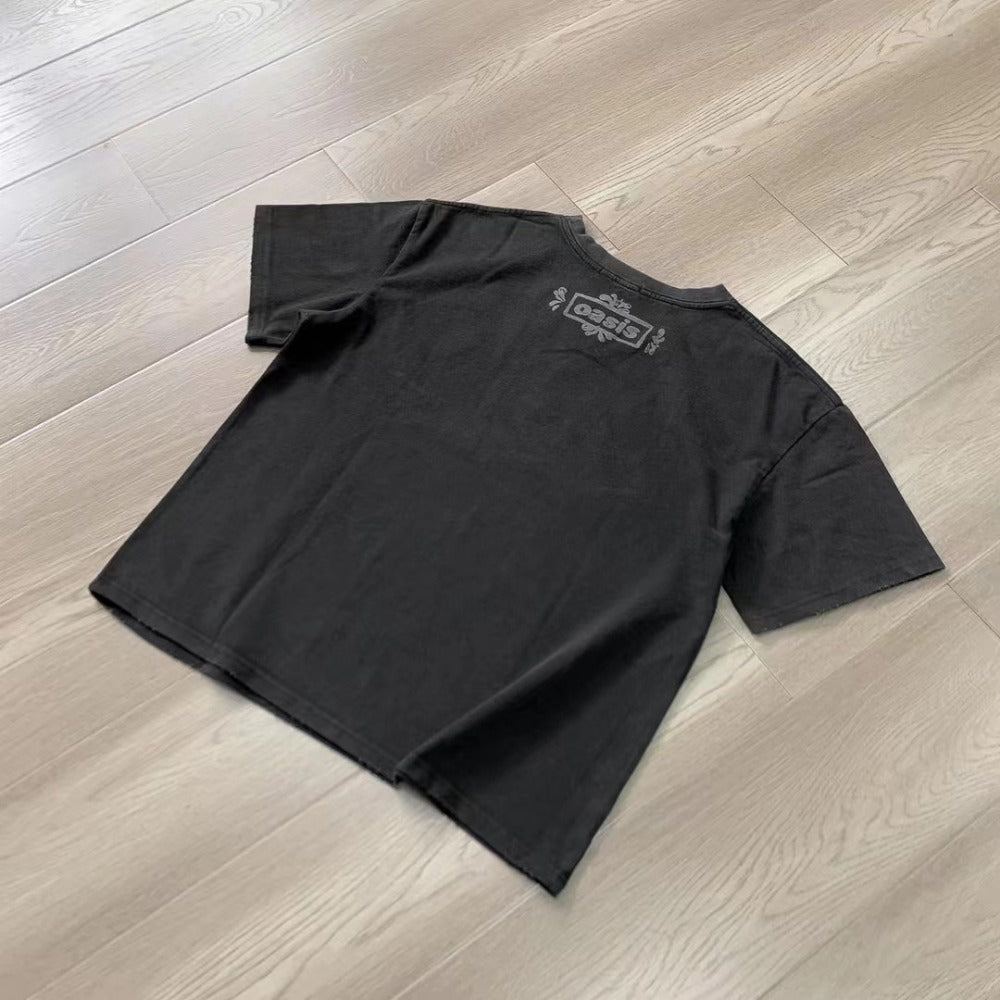 Streetwear Eua t shirt vintage washed do long sleeve wreck band print vintage short sleeve top