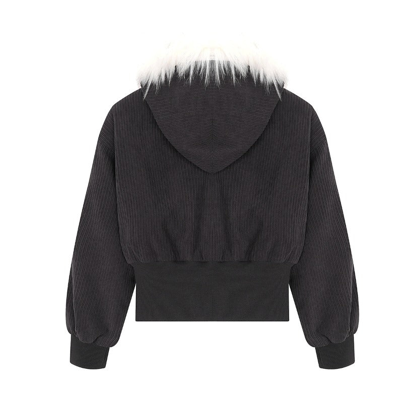 Unisex Down Jacket Winter Fur Collar Corduroy Short Jacket