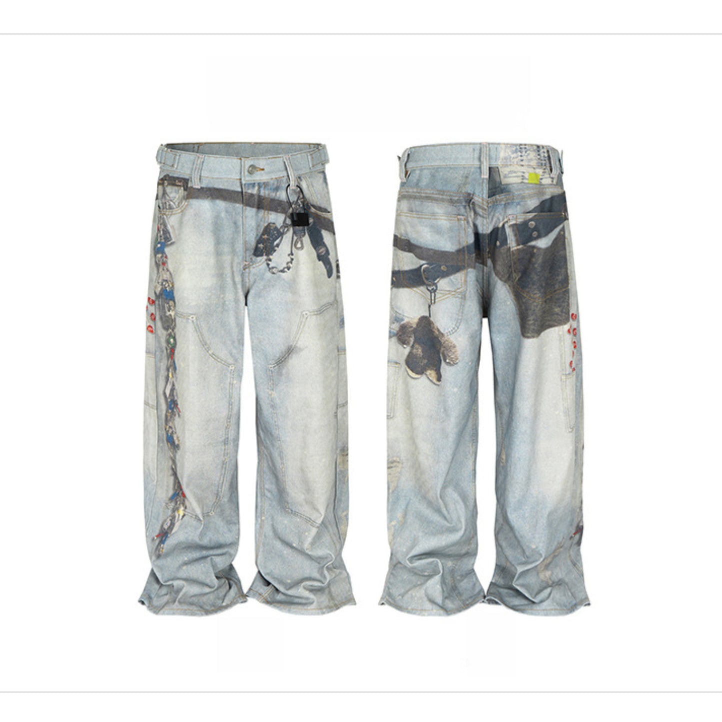 Rock Revival Jeans Key Chain Love Digital Printed Jeans Straight Wash Trousers