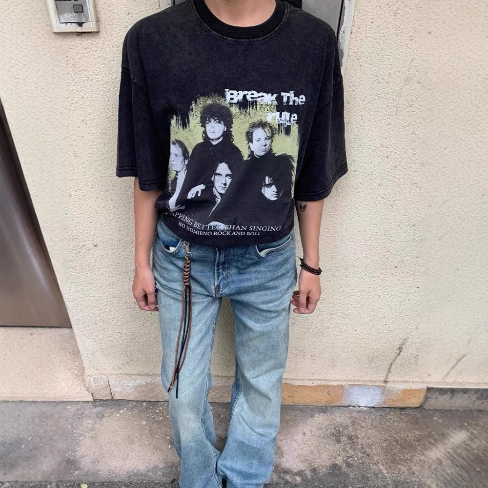Streetwear Eua t-shirt washed and old print therapy band The Cure short sleeve t-shirt